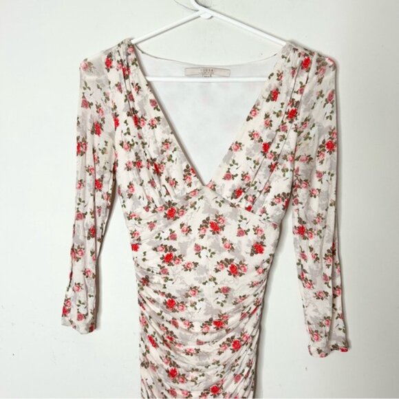 GUESS Mini Dress Floral Print Ruched side Bodycon long sleeve Size XS - Picture 5 of 16